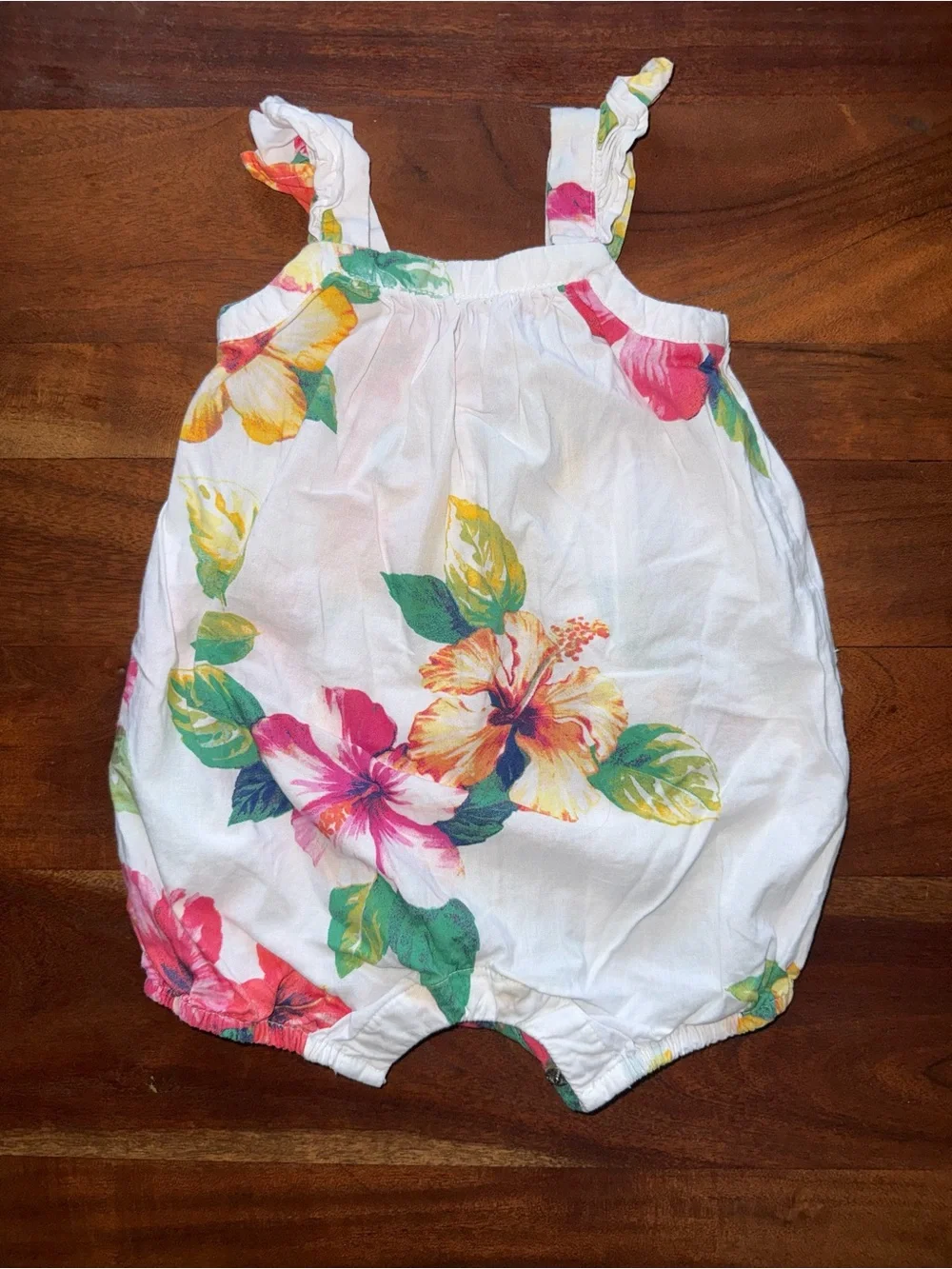 GAP White Floral Baby Romper with Pink Yellow Green Blooms